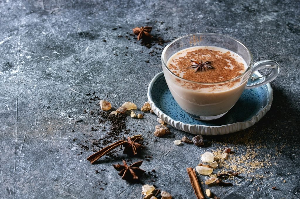 Masala chai with ingredients